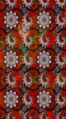 Raster illüstrasyonu. Kahverengi ve kırmızı renklerde güzel bir tekstil. Suluboya çiçekli çiçek deseni.