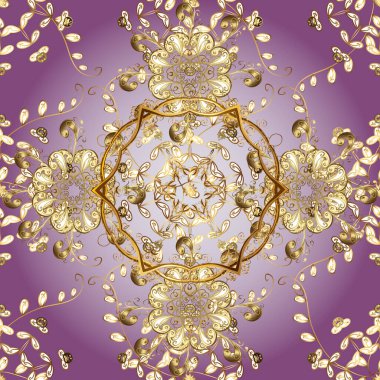 Tarafsız ve mor renklerde altın tekrarlayan elementlerle soyut bir arka plan. Kusursuz oryantal klasik altın desen.