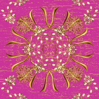 Doğulu stil, altın elementli, eflatun ve kahverengi renklerde altın desenli arabesk yapar. Kusursuz kıvırcık saçlar. Altın desen.