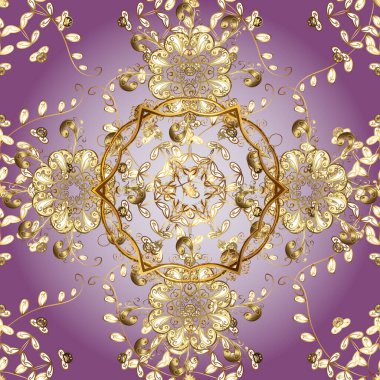 Tarafsız ve mor renklerde, altın elementli klasik, pürüzsüz desen. Noel 2019, kar tanesi, yeni yıl.