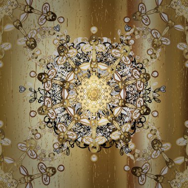 Küçük bir alan derinliği. Lüks mobilyalar. Altın elementlerle bej ve sarı renklerde desen. Kusursuz ahşap oyma. Altın kaplamalı bej ve sarı zemin. Klasik mobilya stili.