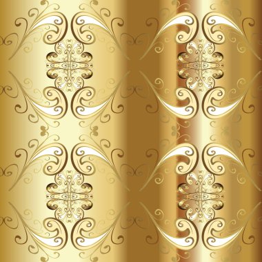 Altın şablon. Bej ve sarı renkli Royal retro. Kart, duvar kağıdı, ambalaj ve tekstil için klasik tasarım. Kusursuz desenli altın elementler. Çiçeksel klasik doku.