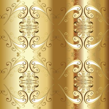 Geleneksel oryantasyon süsü. Altın elementlerle bej ve sarı renklerde kusursuz desen. Klasik klasik klasik arka plan. Klasik, altın, pürüzsüz model..