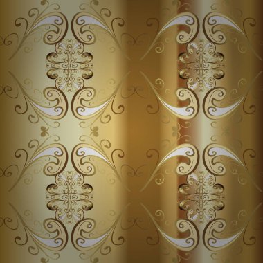 Altın elementlerle bej ve sarı renklerde kusursuz desen. Vektör doğu süsü. Kusursuz altın desen.