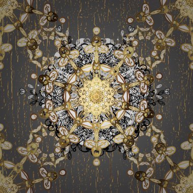 Gri, beyaz ve altın desenli. Zarif bir klasik vektör modeli. Tekrarlayan ögelerle kusursuz soyut arkaplan.