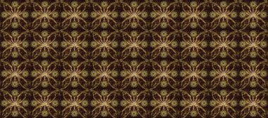 Kusursuz ortaçağ çiçek deseni. Kahverengi ve sarı renklerde altın. Doğum günü kartı, davetiye ya da afiş için iyidir. Dekoratif simetri arabesk. Raster illüstrasyonu.