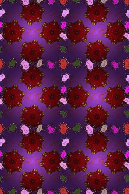 Güzel kumaş deseni. Yazdır. Renkli Yaz Temalı Kusursuz Arkaplan. Düz Çiçek Elementleri Tasarımı. Raster çiçekli arka plan. Sevimli, pürüzsüz desen.