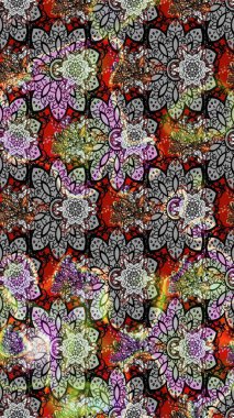 Raster deseni. Bahar çiçekleri dallı desen, gri ve siyah renkler çiçekli siluet.