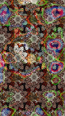 Folk style. Amazing sketch floral pattern with bright colorful flowers and leaves on a brown and beige colors. Modern floral background. The elegant the template for fashion prints.