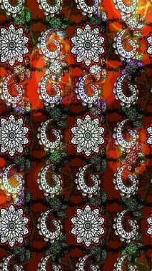 Soyut etnik raster çizim kalıbı. Kabile sanatı boho baskısı, klasik çiçek arkaplanı. Arkaplan dokusu, duvar kağıdı, kahverengi ve siyah renkli çiçek teması.