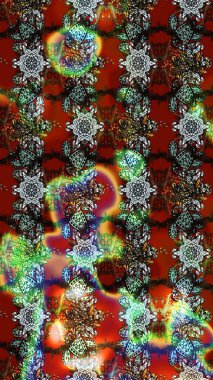 Raster deseni. Bahar çiçekleri dallı desen, kahverengi ve kırmızı renkler çiçekli siluet.