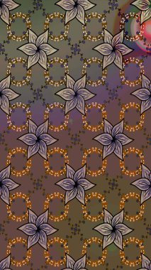 Çiçek desenli çizim. Raster illüstrasyonu. Kahverengi ve gri renkli Asyalı tekstil.