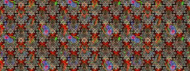 Düz Çiçek Elementleri Tasarımı. Süslü kumaş deseni. Renkli Bahar Teması eskiz kalıbı. Raster illüstrasyonunda çiçek deseni çizimi.