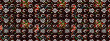 Siyah ve kahverengi renkte çiçekler. Raster illüstrasyonundaki çiçek desenli çizim. Renkli Bahar Teması eskiz kalıbı. Düz Çiçek Elementleri Tasarımı.