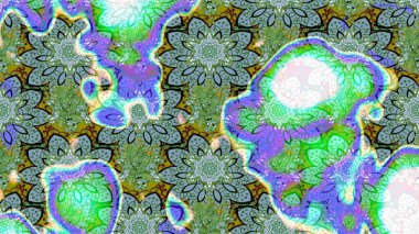 Tropik çiçek desenleri. Raster illüstrasyonu. Yeşil ve mavi renkte çiçekler.