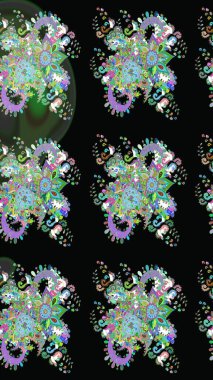 Raster Güzel kumaş deseni. Raster suluboya deseni, narin çiçekler, siyah ve yeşil çiçekler, tebrik kartı şablonu..