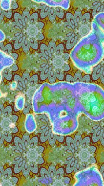 Yeşil ve mavi renkte çiçekler. Bahar mevsimi. Raster güzel bir çiçek deseni çizmiş. Nazik romantik baskı. Tatil havası..