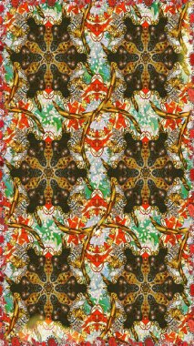 Paisley 'ler zarif çiçek desenli arkaplan duvar kâğıdı illüstrasyonları. Güzel, modaya uygun, modern, üç boyutlu sanat eseri, altın, kahverengi ve gri desenli çiçek yaprakları ve süslemeleri..