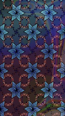 Raster illüstrasyonu. Çiçek süsü ile kusursuz desen. Mavi ve mor renkte çiçekler.