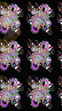 Parlak renkli çiçekleri olan ve siyah ve nötr renklerde yaprakları olan harika bir çiçek deseni. Halk tarzı. Modern çiçek arkaplanı. Moda baskıları için zarif bir şablon.