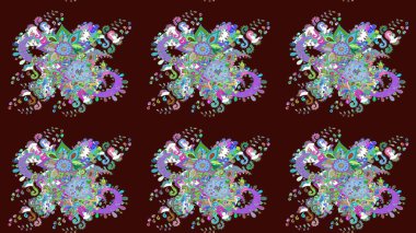 Güzel kumaş deseni. Raster illüstrasyonu. El çizimi. Çiçekler, dallar, otlar ve çiçekler.