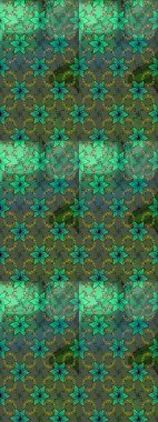 Raster illüstrasyonu. Eskiz arkaplan modeli. Yeşil ve mavi renkli yapraklı yabani çiçekler. Suluboya, elle çizilmiş.