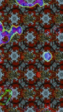 Raster illüstrasyonu. Kahverengi ve gri renklere karalamalar çizilmiş çiçek deseni.