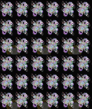 Renkli grunge, soyut arka planda siyah ve nötr çiçeklerle gelişir. Nakış desenli çiçek deseni. İzler, kumaş, duvar kağıtları, tekstil için raster dokusu.