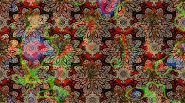 Kahverengi ve bej renklerde bahar çiçekleri. Raster deseni. Patlayan çiçekler soyut olarak yerleştirilmiş. Raster illüstrasyonu.