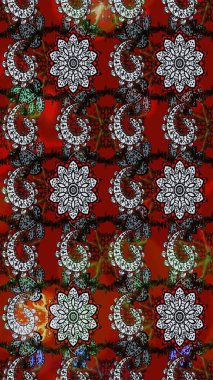 Güzel kumaş deseni. Gri ve kırmızı renklerde. Raster illüstrasyonundaki çiçek desenli çizim. Raster illüstrasyonu.