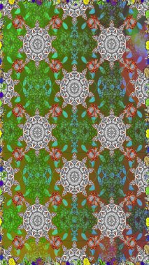 Çiçekli, suluboya desenli kusursuz çiçek deseni. Renkli Bahar Temalı Kusursuz Arkaplan. Raster illüstrasyonu. Yeşil ve gri renkli çiçekler. Düz Çiçek Elementleri Tasarımı.