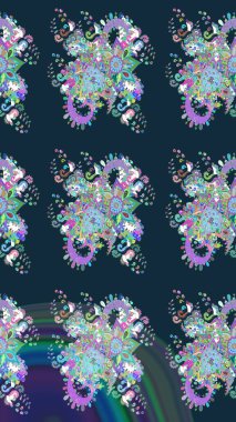 Raster güzel bir çiçek deseni çizmiş. Bahar mevsimi. Nazik romantik baskı. Mavi ve mor renkli çiçekler. Tatil havası..