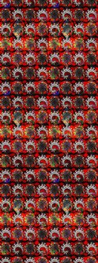 Raster illüstrasyonundaki çiçek desenli çizim. Kırmızı ve siyah renkte çiçekler.