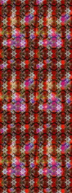 Raster deseni. Kahverengi ve kırmızı renklerde bahar çiçekleri. Patlayan çiçekler soyut olarak yerleştirilmiş. Raster illüstrasyonu.