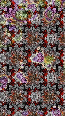 Colour Summer Theme sketch pattern Background. Flat Flower Elements Design. Trendy sketch Floral Pattern In Raster illustration. Flowers on gray and black colors.
