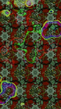 Raster illüstrasyonundaki çiçek desenli çizim. Suluboya tarzında yeşil ve gri renkte çiçekler.