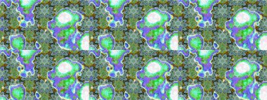 Tropik çiçek desenleri. Yeşil ve mavi renkte çiçekler. Raster illüstrasyonu.