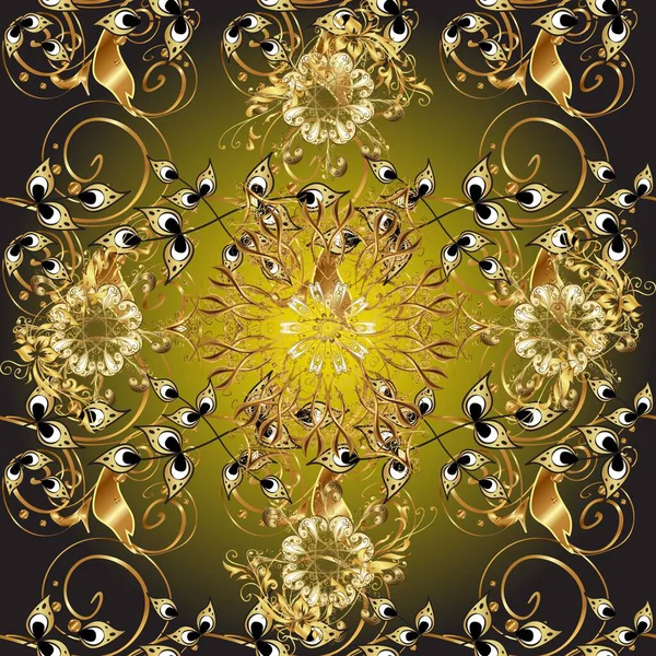 El yapımı dekoratif çerçeve, albüm kapağı, tebrik kartı, klasik Art deco tarzı. Altın karalama fantezi yapraklarından Raster soyut çiçek çelengi ve gri ve kahverengi renkte çiçek.