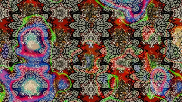 Eskiz arkaplan modeli. Raster - stok. Yapraklı çiçekler ve kır ve nötr renklerde papatya çiçekleri..