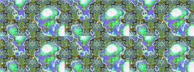 Tropik çiçek desenleri. Yeşil ve mavi renkte çiçekler. Raster illüstrasyonu.