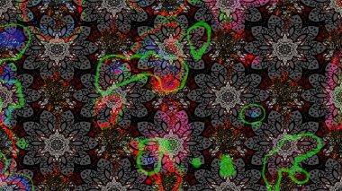 Çiçek süslemeli çizim deseni. Gri ve siyah renkli çiçekler. Raster illüstrasyonu.