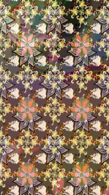 Şirin çiçek elementleri. Robot resim. Raster illüstrasyonu. Kahverengi ve bej renkli çiçekler.