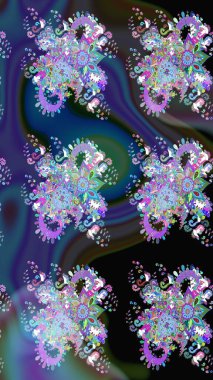 Çiçekli karalama şeklinde Raster çiçek deseni. Mavi ve mor renkli çiçekler. Nazik, sevimli çiçek arkaplanı..