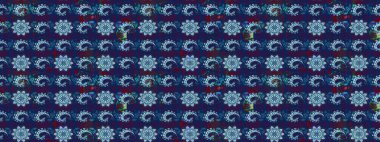 Moda baskıları için zarif bir şablon. Halk tarzı. Modern çiçek arkaplanı. Parlak renkli çiçekleri ve mavi ve menekşe renklerinde yaprakları olan muhteşem bir çiçek deseni..