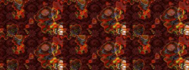 Raster Güzel kumaş deseni. Raster suluboya deseni, narin çiçekler, kahverengi ve kırmızı çiçekler, tebrik kartı şablonu..