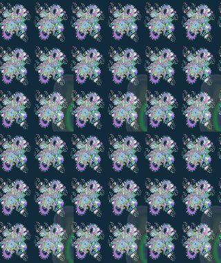 Çizgi çizimi kalıbı. Şirin çiçekler. Raster Moda kumaş deseni.