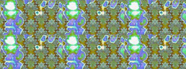 Raster illüstrasyonundaki çiçek desenli çizim. Yeşil ve mavi renkte çiçekler.