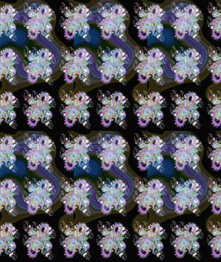 Siyah ve mavi renkli etnik çiçekli zarif eskiz deseni. Raster Çiçek İllüstrasyon Şirin Tekstil.