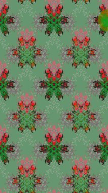 Parmak izi, kumaş, duvar kâğıdı, tekstil için raster dokusu. Renkli grunge, koyu yeşil ve gri çiçeklerle soyut bir arka plan oluşturur. İşlemeli çiçek desenli..