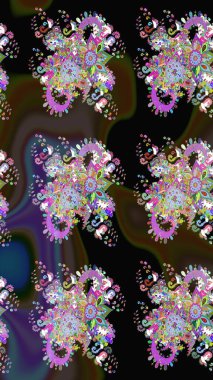 Siyah ve kahverengi renkli Asya tekstili. Raster illüstrasyonu. Çiçek desenini çiz.